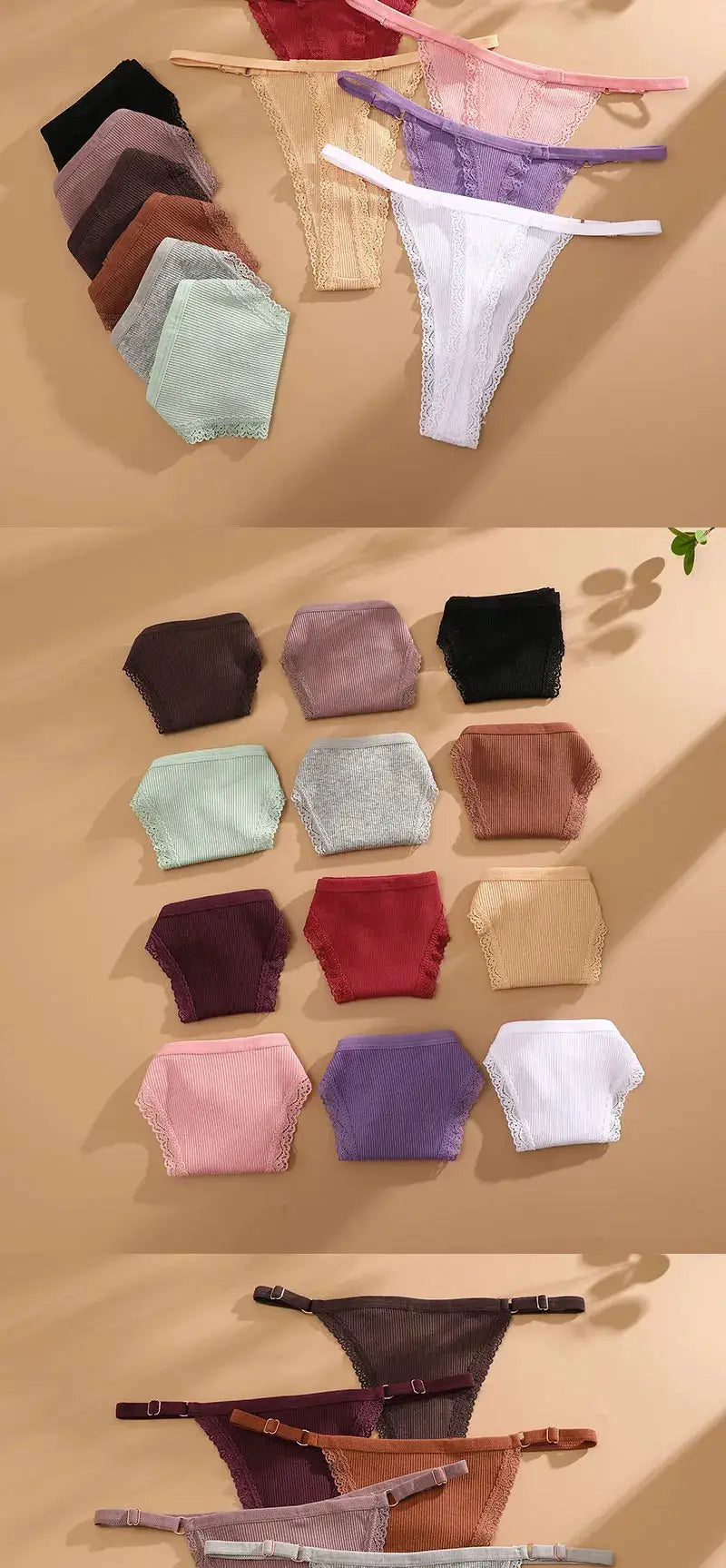 Simples Market 5-pack cotton G-string underwear set in assorted colors with lace trim