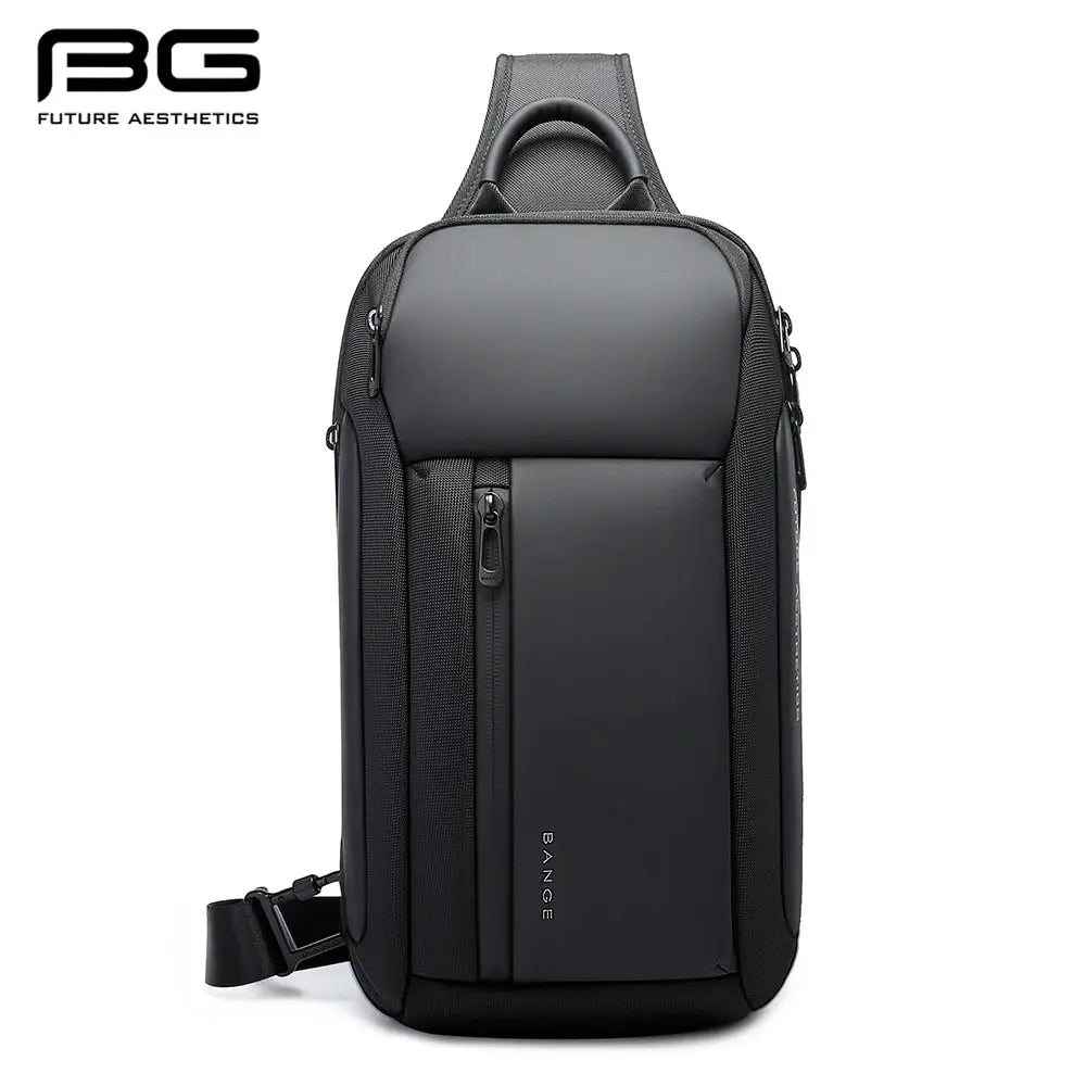 BANGE waterproof chest bag, black crossbody with vertical front pocket and large capacity