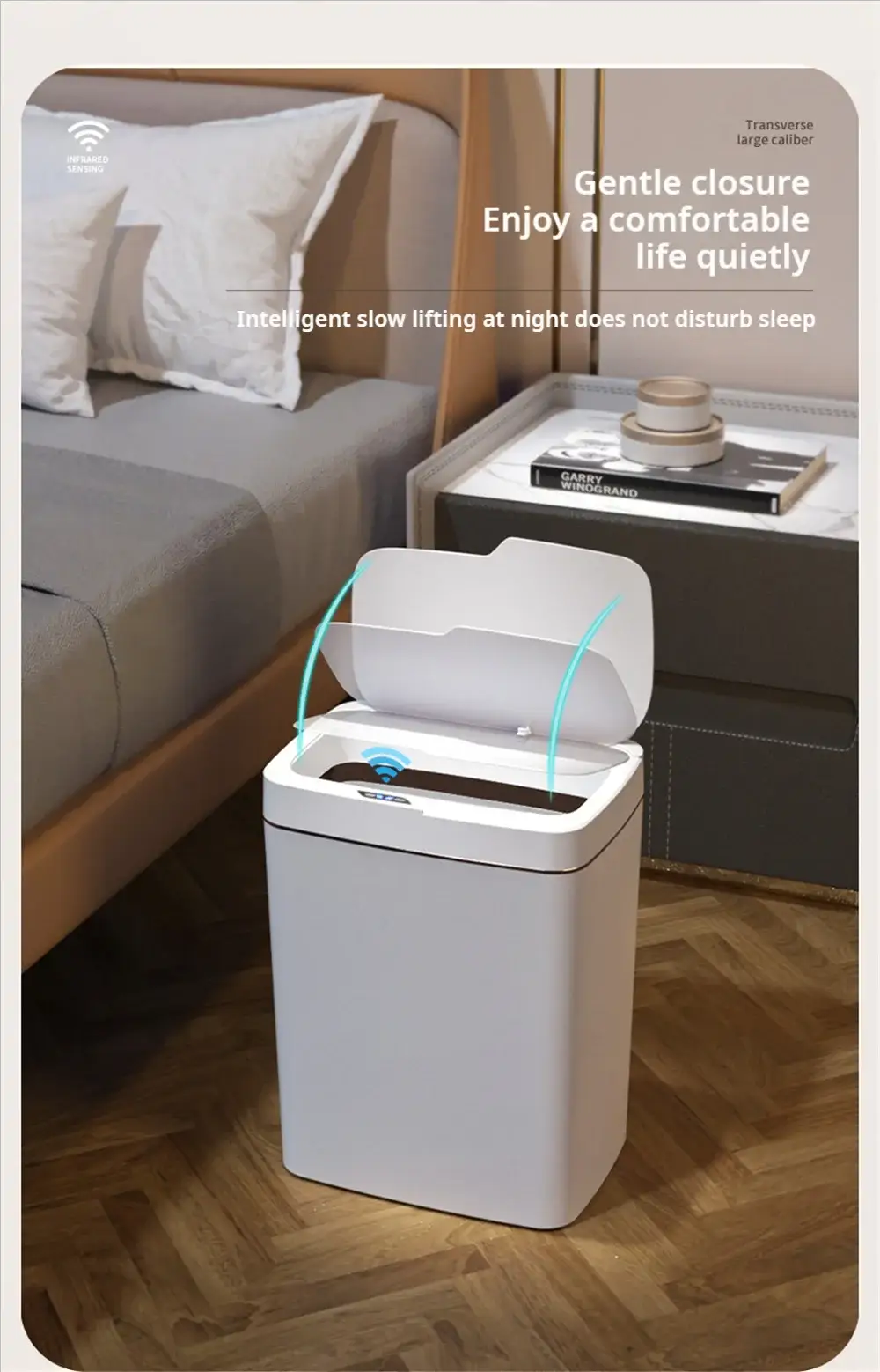 Smart bathroom trash can 15L by Simples Market, white touchless sensor bin