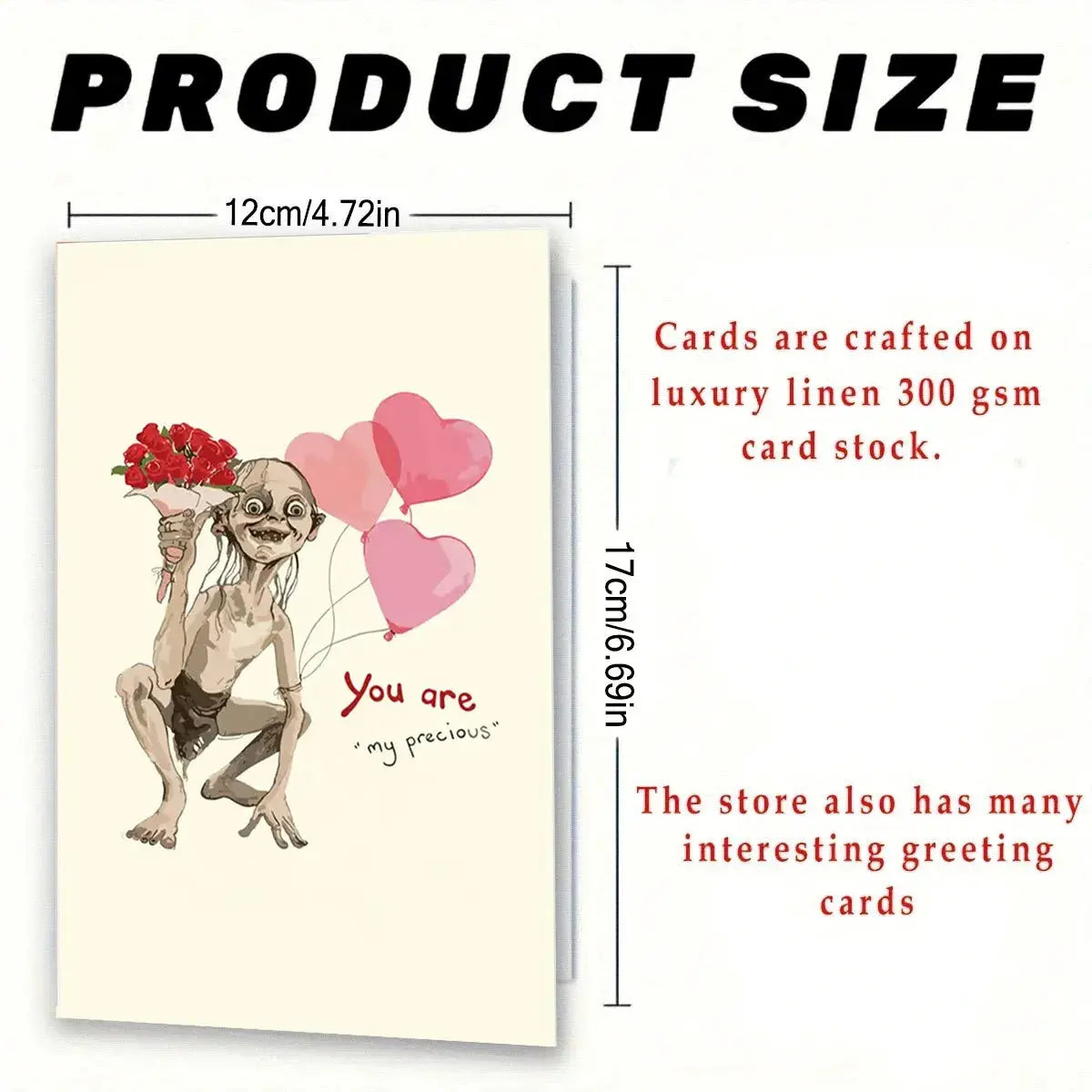 Valentine's Day greeting card with envelope featuring a dachshund holding flowers and pink heart balloons, Simples Market