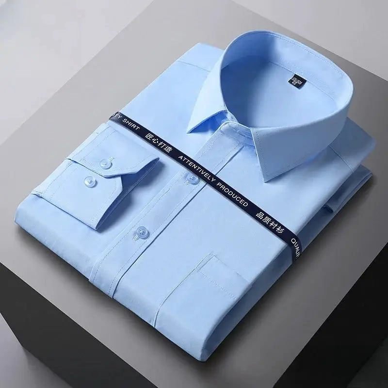 Men's blue solid long-sleeve formal shirt with front pocket by Simples Market