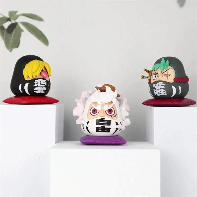One Piece Q Version 6cm PVC Figurines Nika Luffy Zoro Sanji Nami Set Mini Statue Model Toy Car Ornament