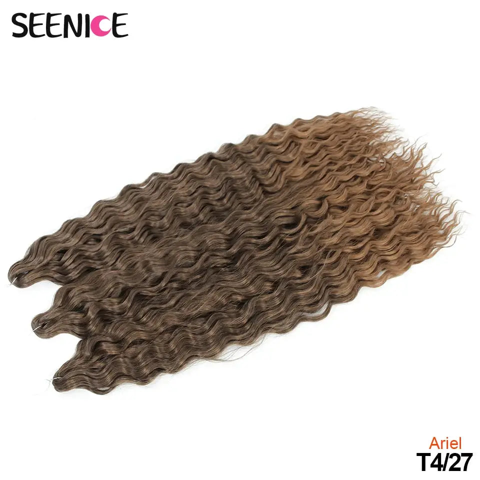 Ariel Curl Crochet Hair extensions in ombre brown, 22in water-wave Afro braids, SEENICE watermark