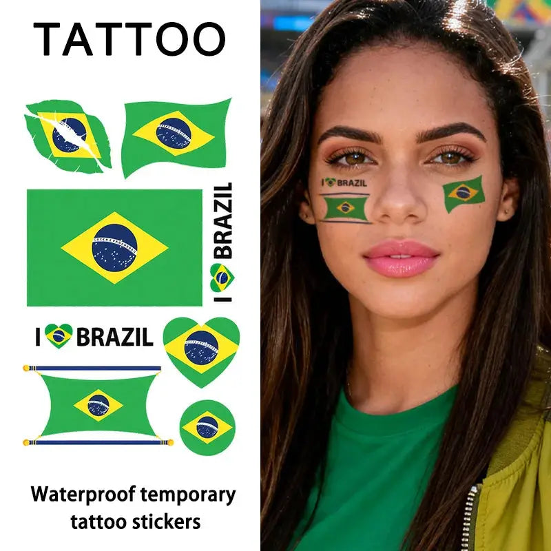 Brazil Flag Temporary Tattoos Waterproof Long Lasting Face Stickers