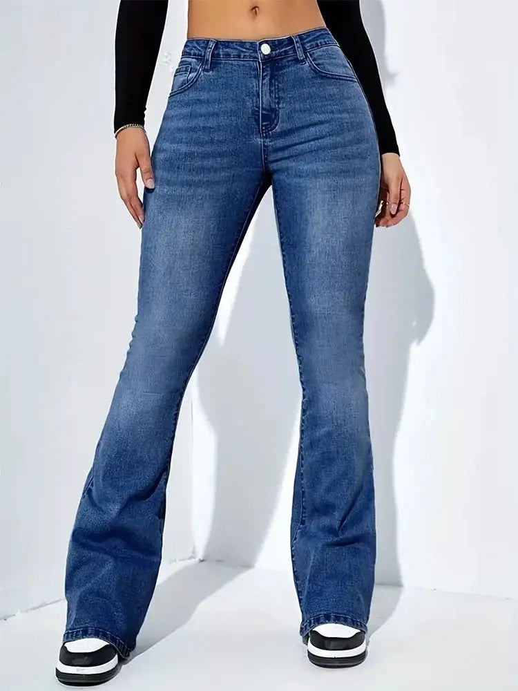 Women Flare Jeans High Waist Moustache Wash Denim Bell Bottom Y2K