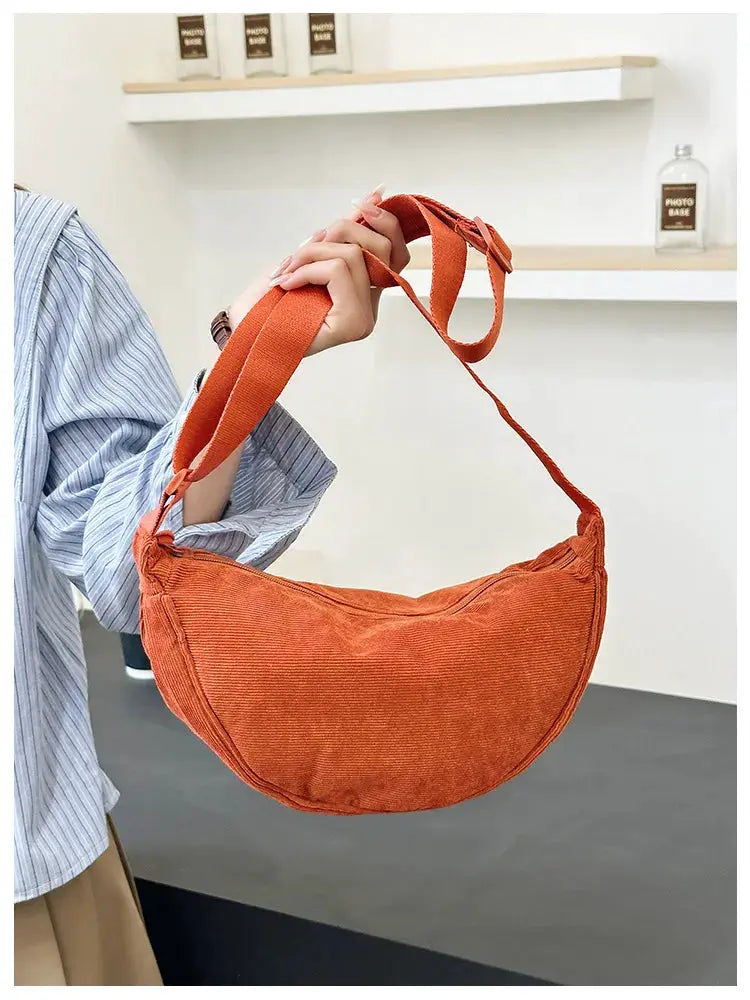 Simples Market orange corduroy women's hobo crossbody bag