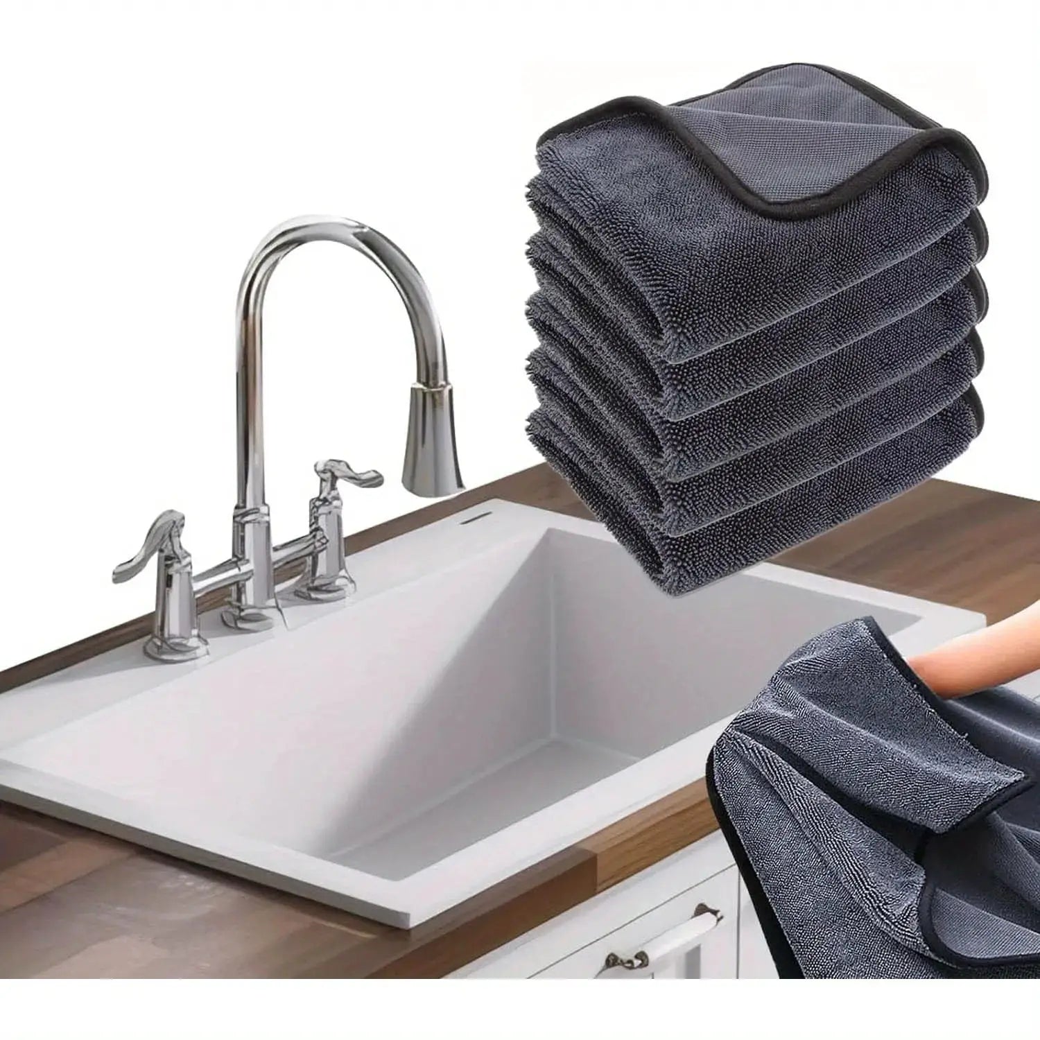 Car drying towel set by Simples Market; green, double-sided microfiber towels for quick, scratch-free detailing