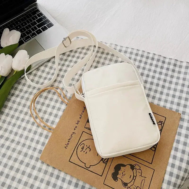 New Fashion Simple Casual Shoulder Messenger Bag by Simples Market, cream fabric crossbody with adjustable strap