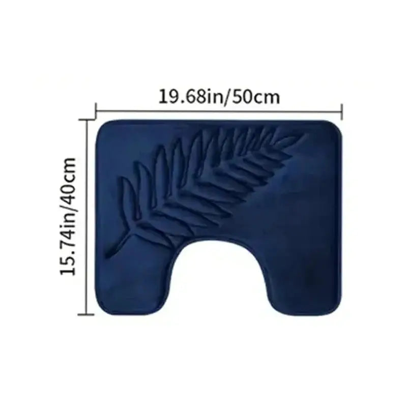 Memory foam bath mat with leaf pattern, navy blue; Simples Market contour toilet mat.