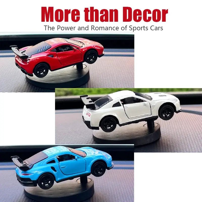 Drift car dashboard toy models set of 3 in red, white, and blue on stands by Simples Market