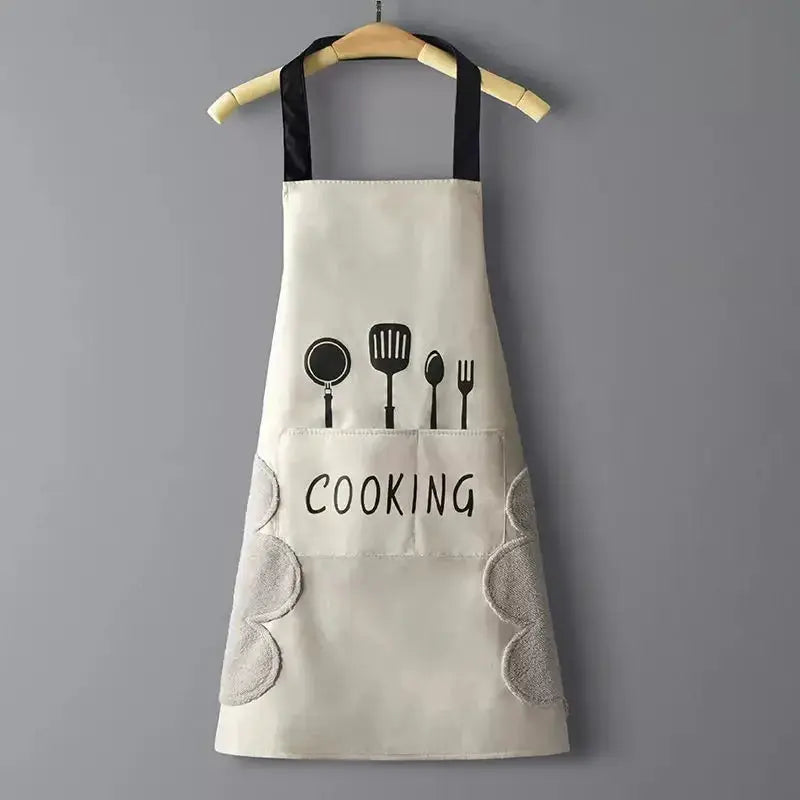 Waterproof Oilproof Sleeveless Kitchen Apron With Front Pocket And Integrated Hand Towels For Home Cooking