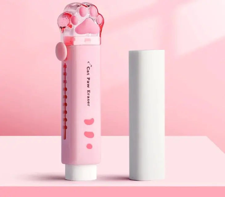Simples Market Cat Paw Eraser with retractable push-pull design, pink plastic, portable student stationery