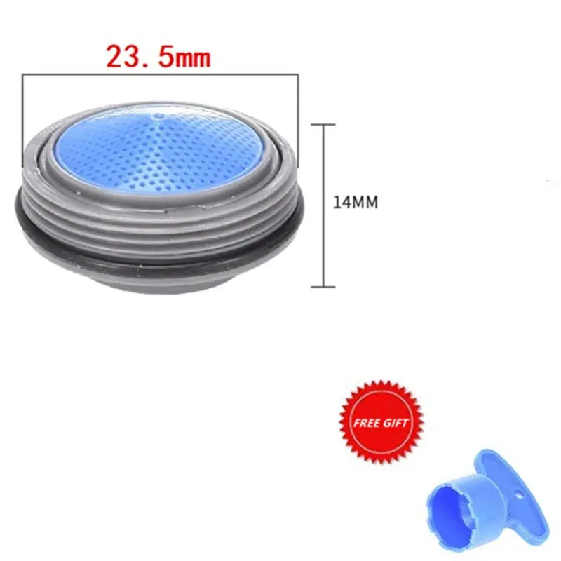 Faucet aerator water-saving nozzle with blue mesh insert; fits M24/M21/M18/M16 threads; 2 items shown.
