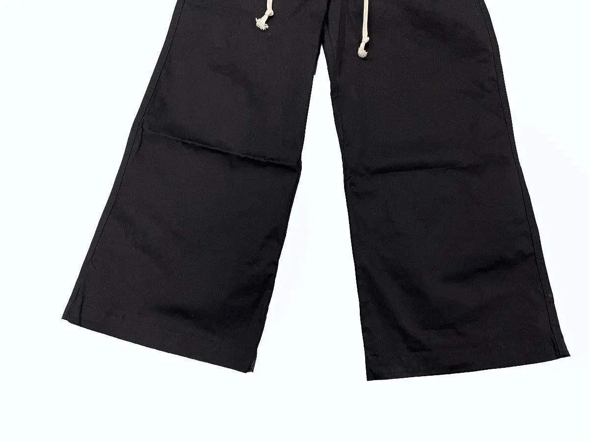 Owen Seak men's black cargo pants, loose-fit long with drawstring waist