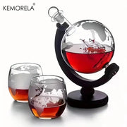 900ML Globe Decanter Set With Lead Free Carafe Wood Stand And Two Glasses Whiskey Gift