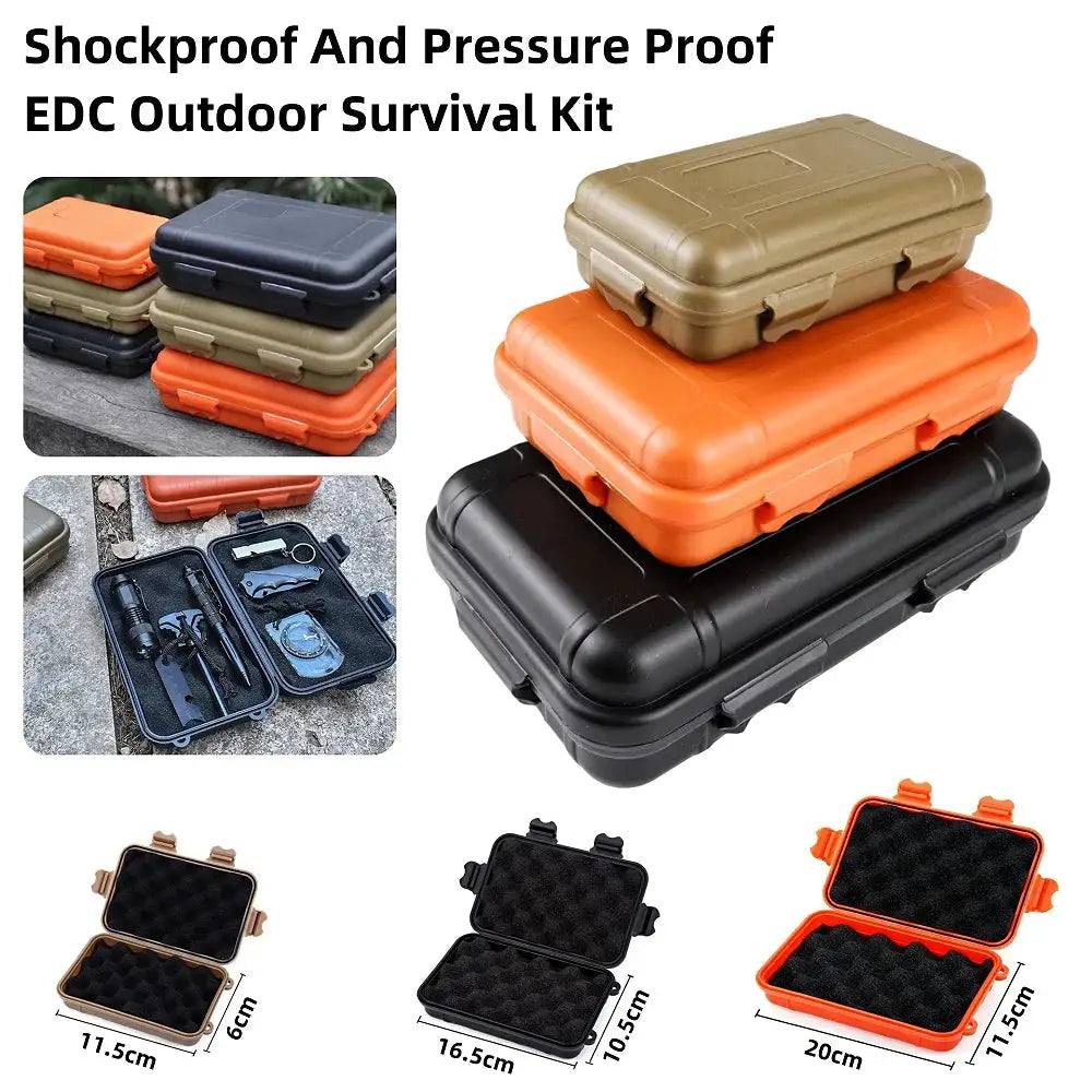 Survival box set by Simples Market, waterproof sealed containers in S/L/XXL sizes with foam interiors multi-color.