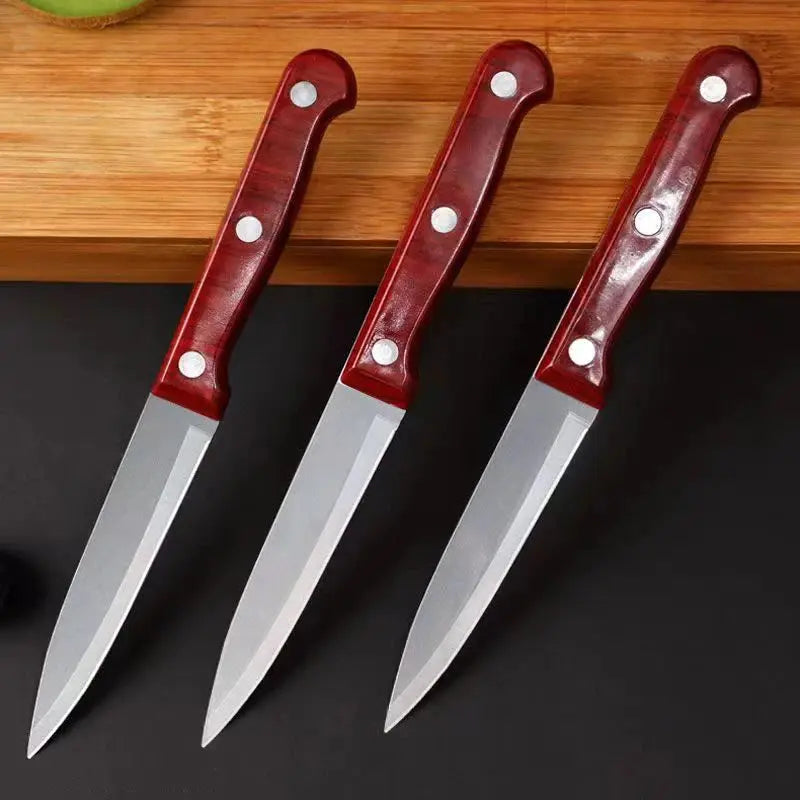 Sharp Stainless Steel Paring Knife With Imitation Wood Plastic Handle For Precise Home Cooking And Fruit Preparation