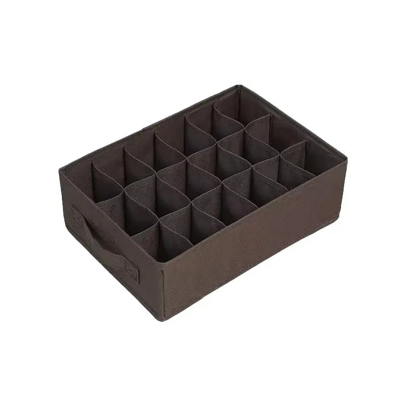 Socks and underwear organizer storage box in brown fabric with 20 divided compartments