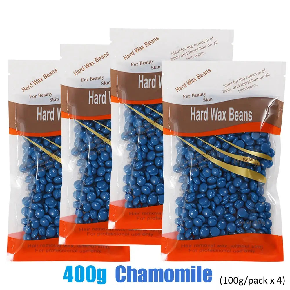 Hard Wax Beans blue Chamomile, 400g total (4 x 100g) packs for waxing