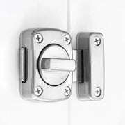Door latch with rotating bolt lock in silver metal finish for bathroom door
