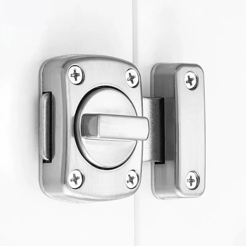 Door latch with rotating bolt lock in silver metal finish for bathroom door