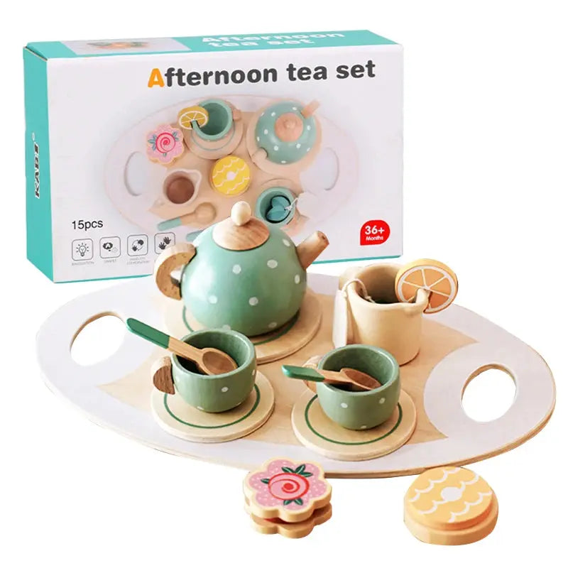 Wooden Afternoon Tea Set For Toddlers Pretend Play Kitchen Tea Party Accessories Food Toy Educational Gift