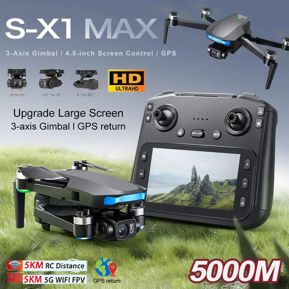 S X1 Max GPS Drone 4K Camera 3 Axis Gimbal Aerial FPV Brushless Security Quadcopter Large Screen Controller