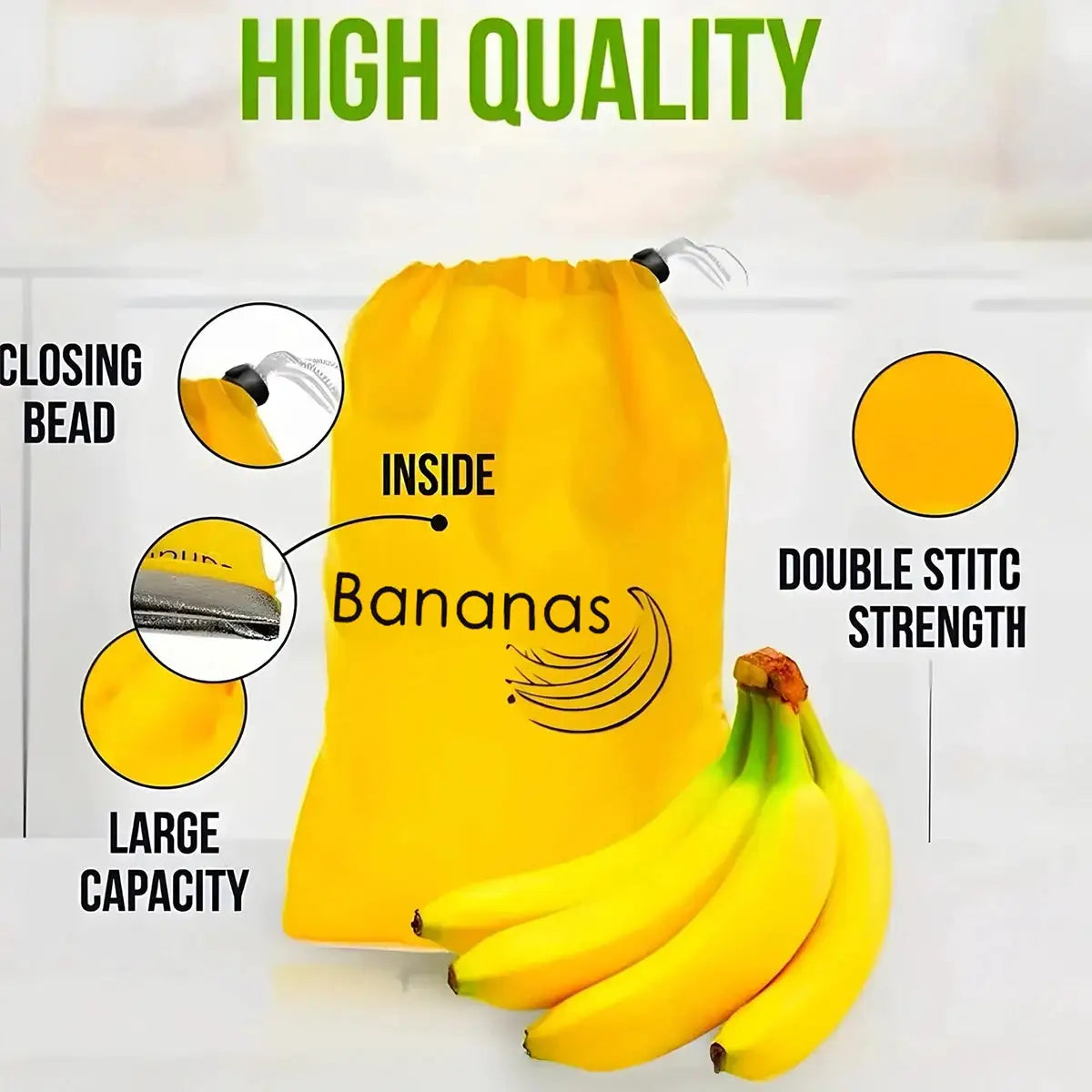 Yellow insulated aluminum-film banana storage bag with odor prevention and large capacity