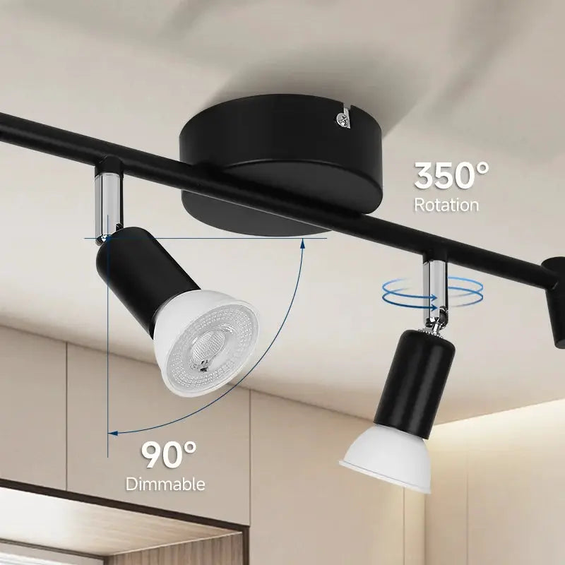 GU10 modern LED ceiling spotlight track light by Simples Market, black finish with two adjustable heads, dimmable