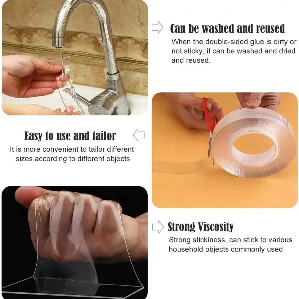 3M Nano Tape Double Sided Transparent Reusable Waterproof Adhesive Tape For Kitchen And Bathroom Use