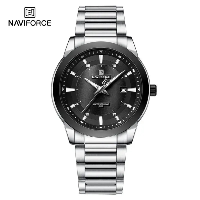 NAVIFORCE men's stainless steel wristwatch with black dial and date window