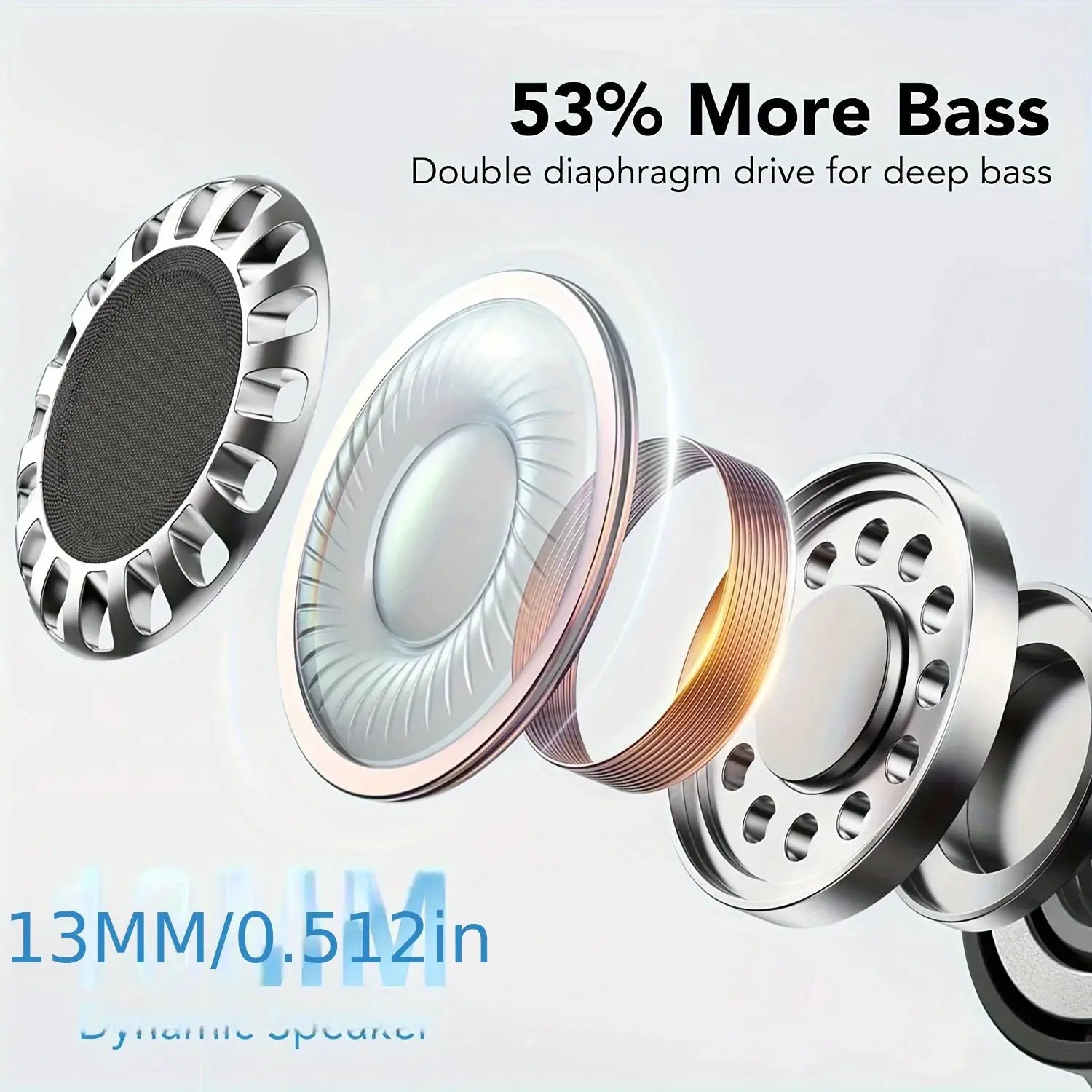 Simples Market wireless earphones, exploded view of driver components with diaphragm and copper coil