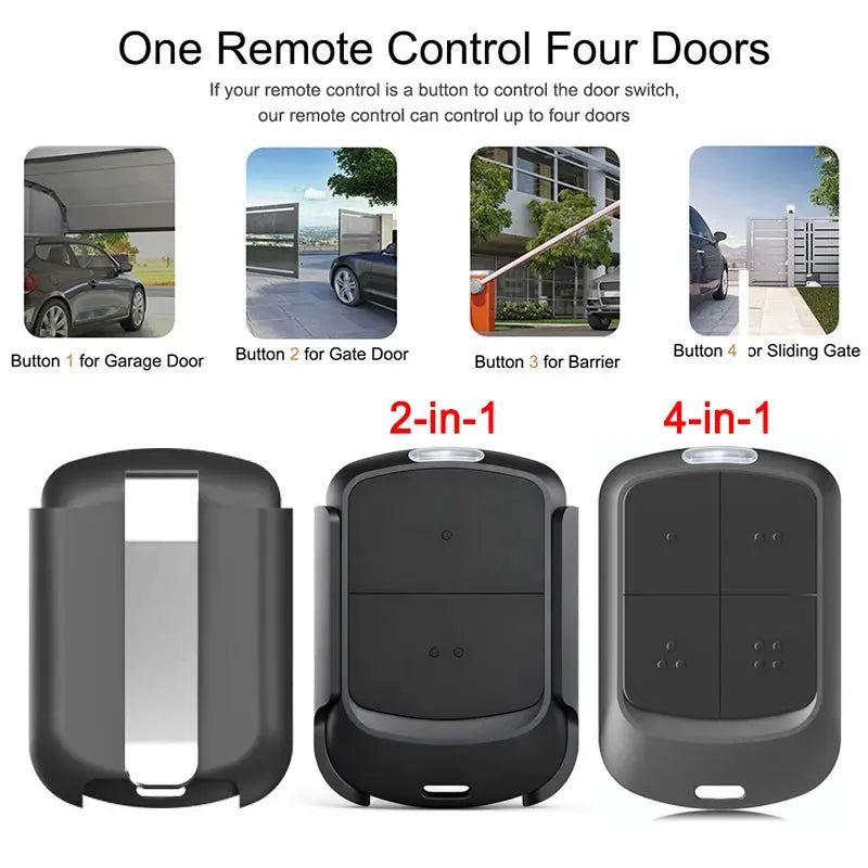 Simples Market multifrequency garage door remote duplicator, three black remotes, 2-in-1/4-in-1, 280–868MHz