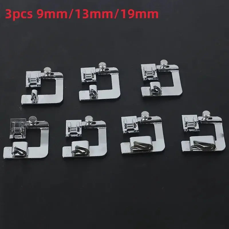 Stainless Steel Sewing Machine Foot Set 9mm 13mm 19mm 25mm Rolled Hem Foot And Press Foot Multi Functional For Home Use