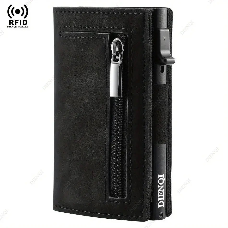 Anti-theft RFID wallet for men in black leather with vertical zipper pocket Simples Market