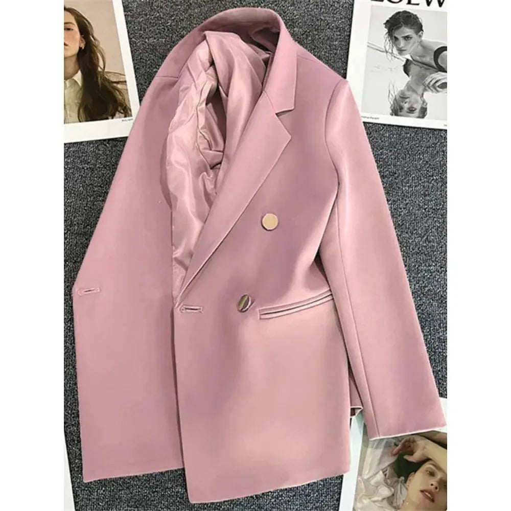 PrestigeLine Women Suit Blazer Elegant Coat For 2025 Spring And Autumn Korean Luxury Double Breasted Jacket Office Ready