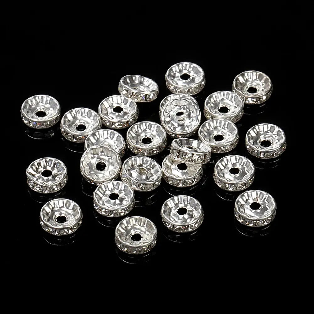 100 Pcs Silver Color Crystal Rhinestone Spacer Beads for Bracelets and Necklaces Jewelry Making DIY Components