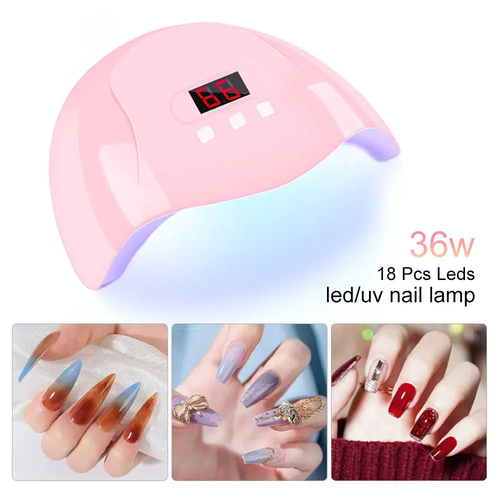 LIMEGIRL gel nail polish kit with pink UV LED lamp, 36W, 18 LEDs by Simples Market