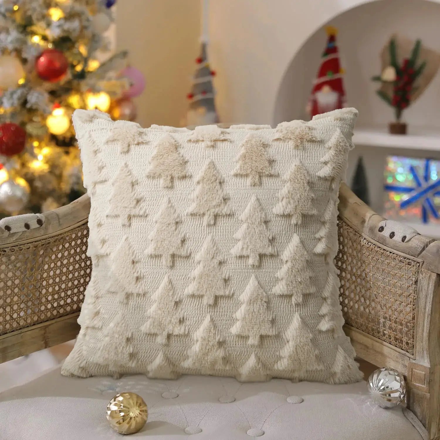 Christmas tree pillow cover 18x18 cream with textured faux-fur by Simples Market