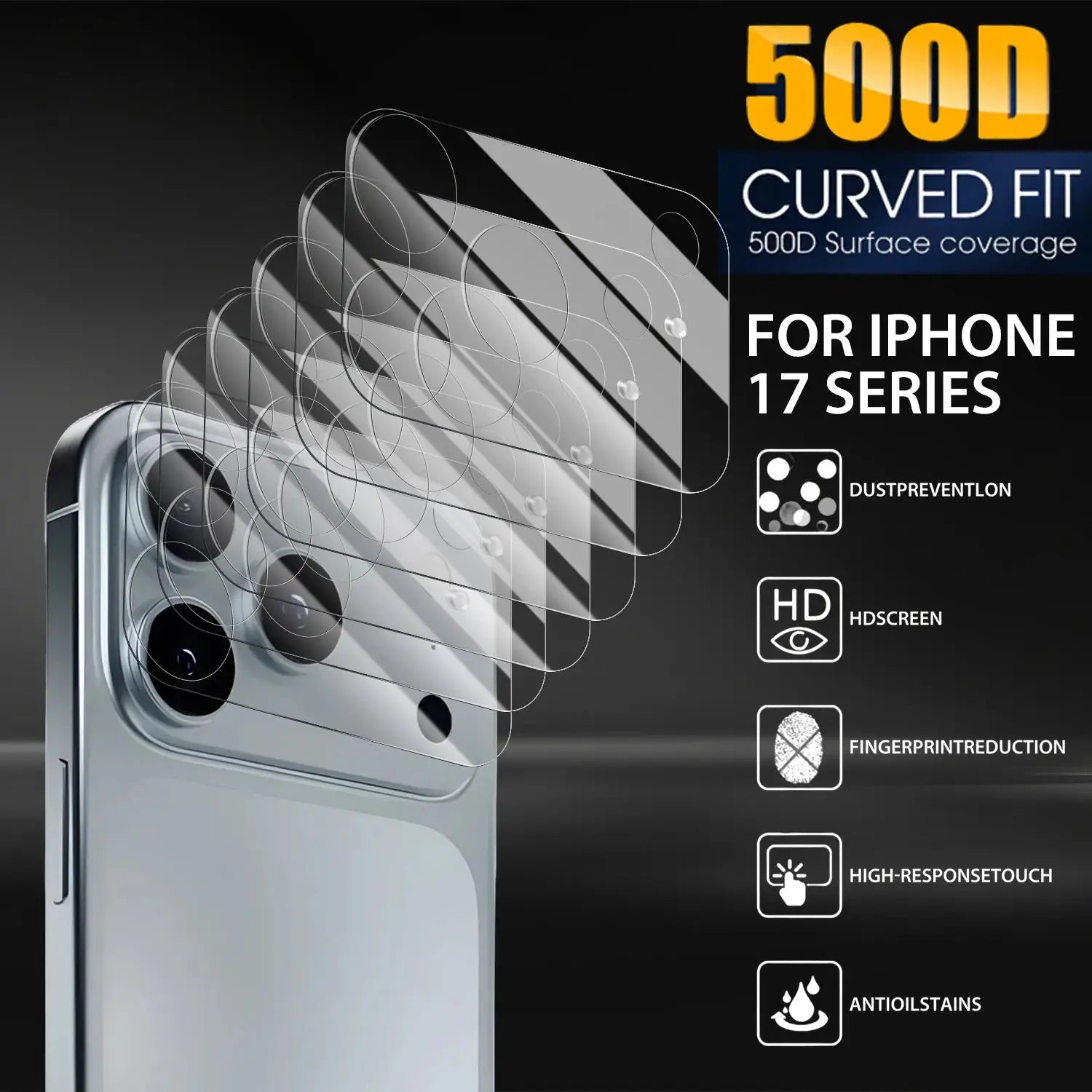 Simples Market camera lens tempered glass protectors for iPhone 17 Pro Max/17 Series, curved 500D fit, anti-scratch