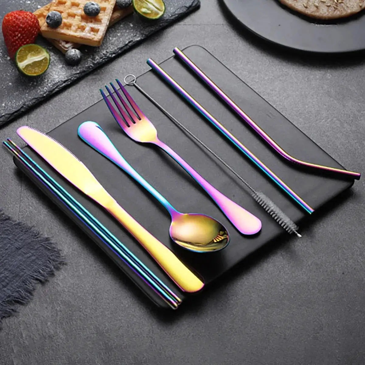 EcoNest 8 Piece Portable Tableware Set In One Box Stainless Steel Utensils For Outdoor Picnics Travel Eco Friendly