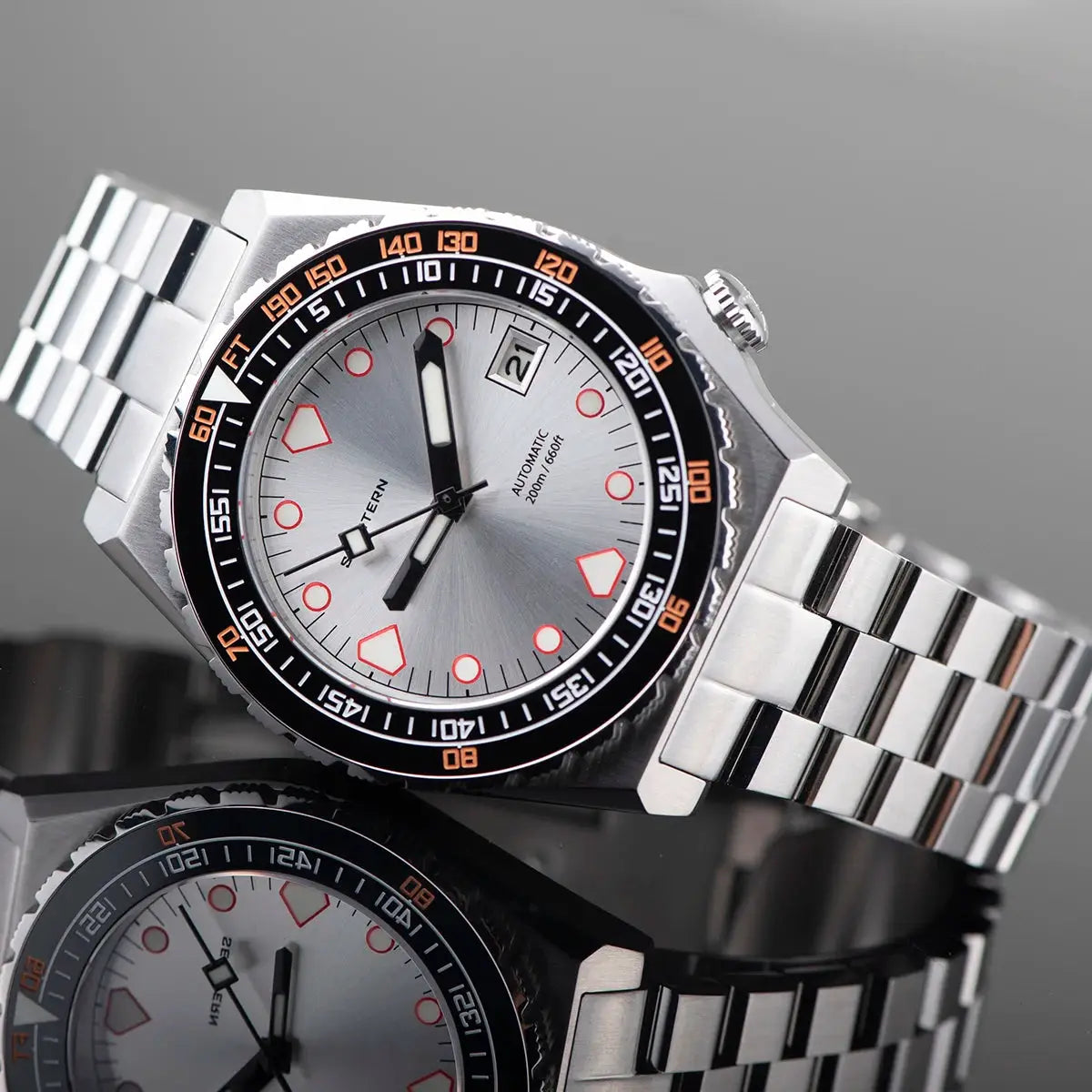 SEESTERN SUB600T V3 men's stainless steel automatic dive watch with ceramic bezel and silver dial
