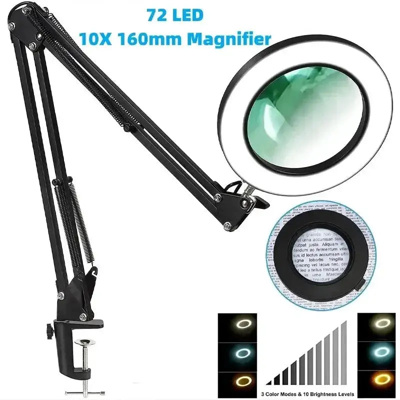 72 LED Illuminated Magnifier 8X 10X Magnification USB Desk Lamp With 3 LEDs For Soldering Repair Crafting And Beauty