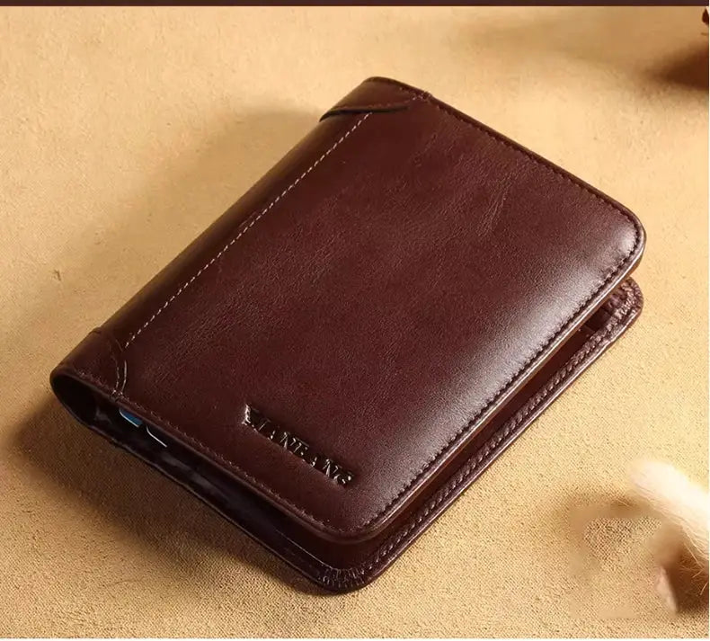ManBang Classic Style Wallet in brown genuine leather; Simples Market men's short cardholder wallet