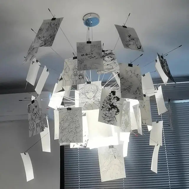 Ingo Maurer colored paper chandelier replica by Simples Market; white paper panels, LED E27 compatible.