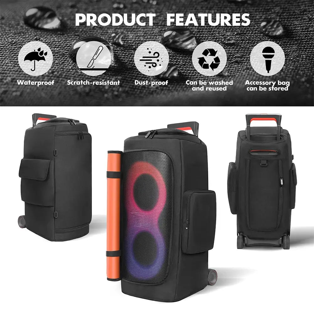 Simples Market black portable speaker dust case with mic pocket for JBL PARTYBOX 310/320/520/710, 3 views
