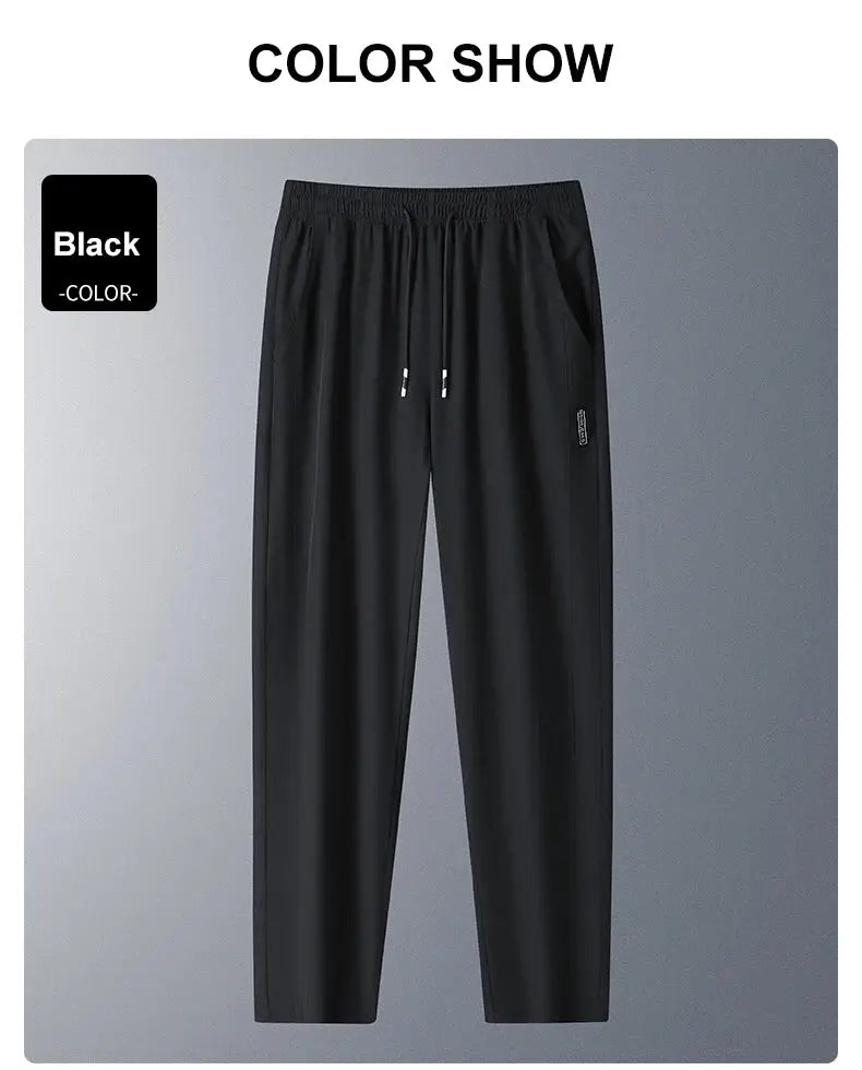 Running pants Simples Market black ice-silk fabric, lightweight quick-dry with drawstring waist