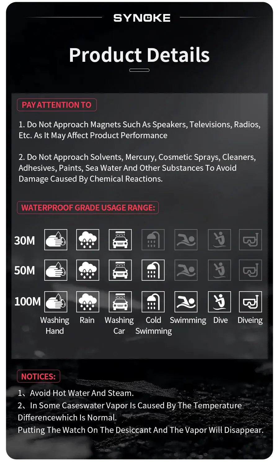 SYNOKE outdoor military digital watch for men, waterproof, luminous, multifunctional
