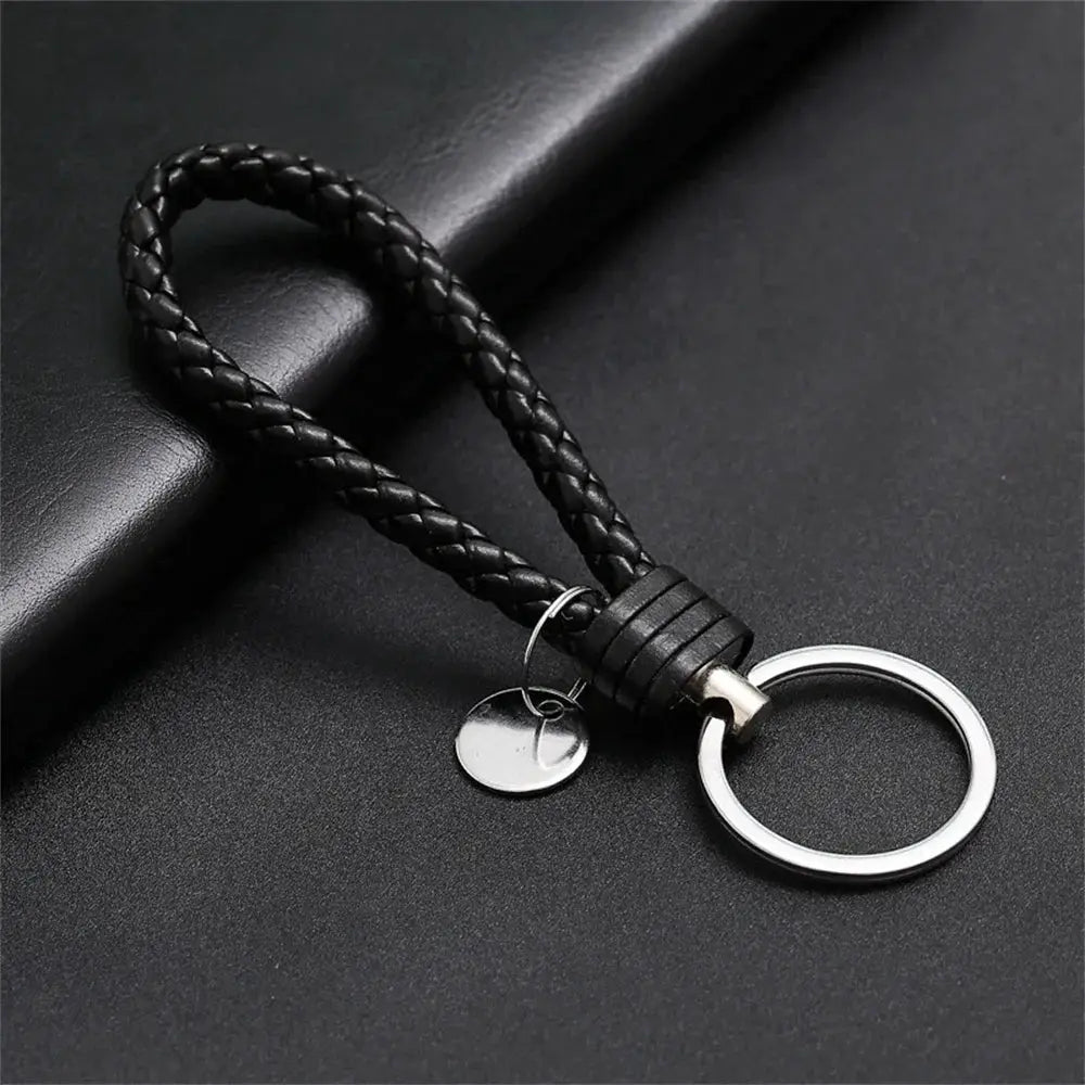 PU Leather Braided Woven Rope Keychain DIY Bag Pendant Key Ring Holder Unisex Gift Jewelry