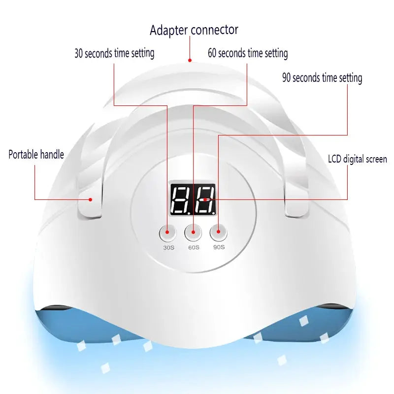 UV LED nail dryer by Simples Market, white with LCD timer display and portable handle